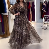 HILVERA | ELEGANT V-NECK DRESS WITH LEOPARD PRINT