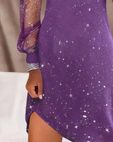 FARLEIGH | ELEGANT MESH-DETAIL LONG-SLEEVE DRESS