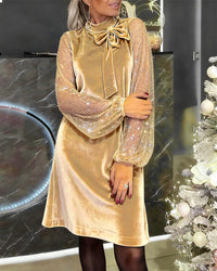 FALWYN | ELEGANT PATCHWORK LANTERN-SLEEVE DRESS