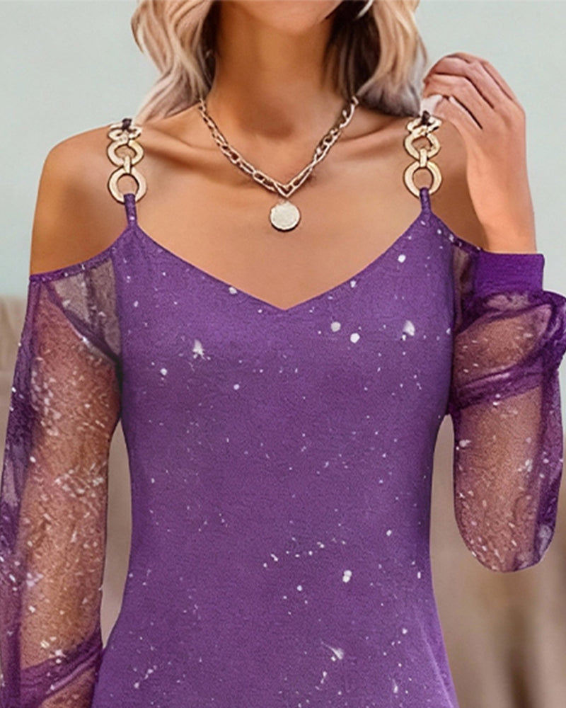 FARLEIGH | ELEGANT MESH-DETAIL LONG-SLEEVE DRESS