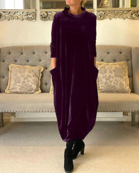 ELOWENA | ELEGANT VELVET MAXI DRESS WITH POCKETS