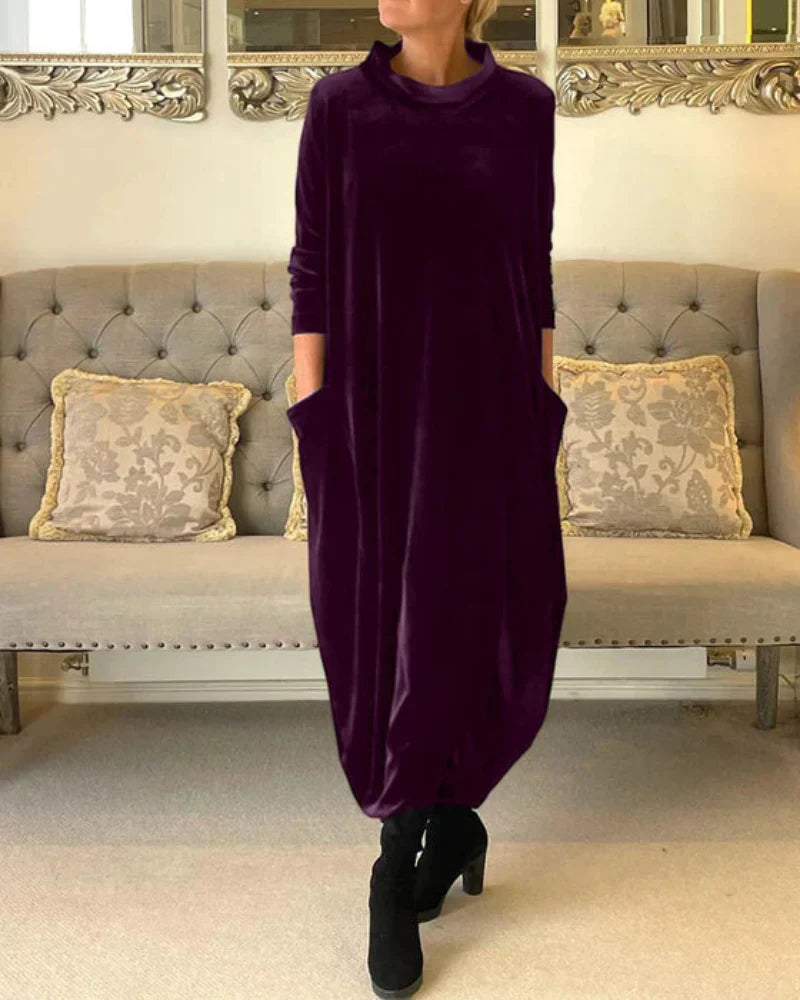 ELOWENA | ELEGANT VELVET MAXI DRESS WITH POCKETS