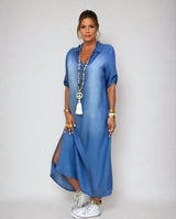 VANORA | DENIM MAXI DRESS WITH SLIT