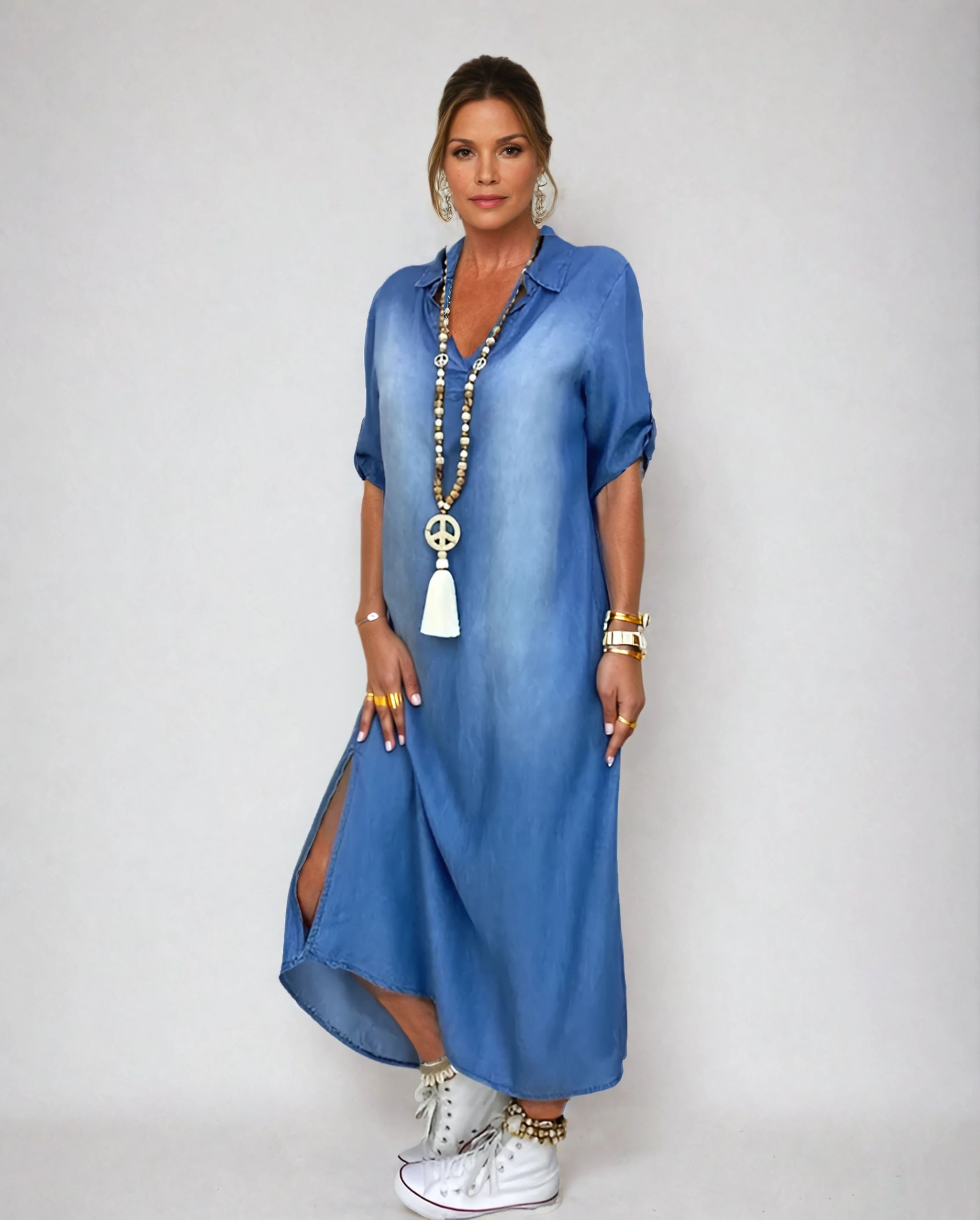 VANORA | DENIM MAXI DRESS WITH SLIT