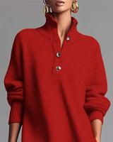 HESLINA | SOLID BUTTONED HIGH-NECK MIDI DRESS