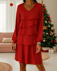 GINEVRA | ELEGANT V-NECK TIERED LONG-SLEEVE DRESS