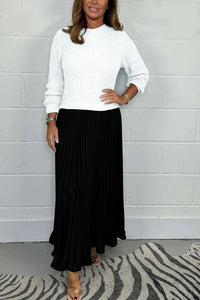 CATHERINE | MAXI DRESS WITH KNIT TOP AND PLEATED SKIRT
