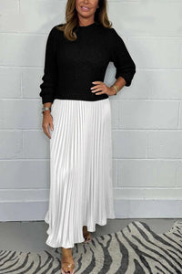 CATHERINE | MAXI DRESS WITH KNIT TOP AND PLEATED SKIRT