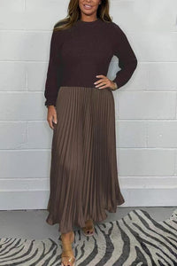 CATHERINE | MAXI DRESS WITH KNIT TOP AND PLEATED SKIRT