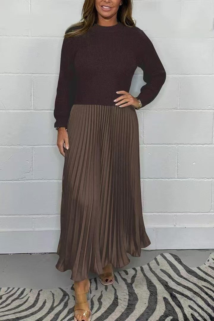 CATHERINE | MAXI DRESS WITH KNIT TOP AND PLEATED SKIRT