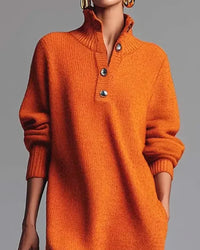 HESLINA | SOLID BUTTONED HIGH-NECK MIDI DRESS