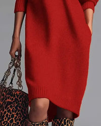 HESLINA | SOLID BUTTONED HIGH-NECK MIDI DRESS