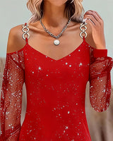 FARLEIGH | ELEGANT MESH-DETAIL LONG-SLEEVE DRESS