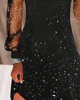 FARLEIGH | ELEGANT MESH-DETAIL LONG-SLEEVE DRESS