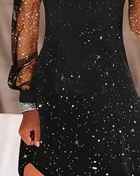 FARLEIGH | ELEGANT MESH-DETAIL LONG-SLEEVE DRESS