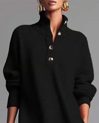 HESLINA | SOLID BUTTONED HIGH-NECK MIDI DRESS