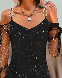 FARLEIGH | ELEGANT MESH-DETAIL LONG-SLEEVE DRESS