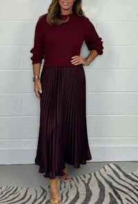 CATHERINE | MAXI DRESS WITH KNIT TOP AND PLEATED SKIRT