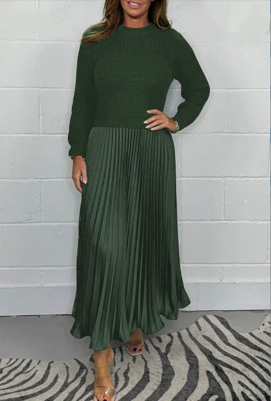 CATHERINE | MAXI DRESS WITH KNIT TOP AND PLEATED SKIRT