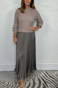 CATHERINE | MAXI DRESS WITH KNIT TOP AND PLEATED SKIRT
