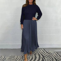 CATHERINE | MAXI DRESS WITH KNIT TOP AND PLEATED SKIRT