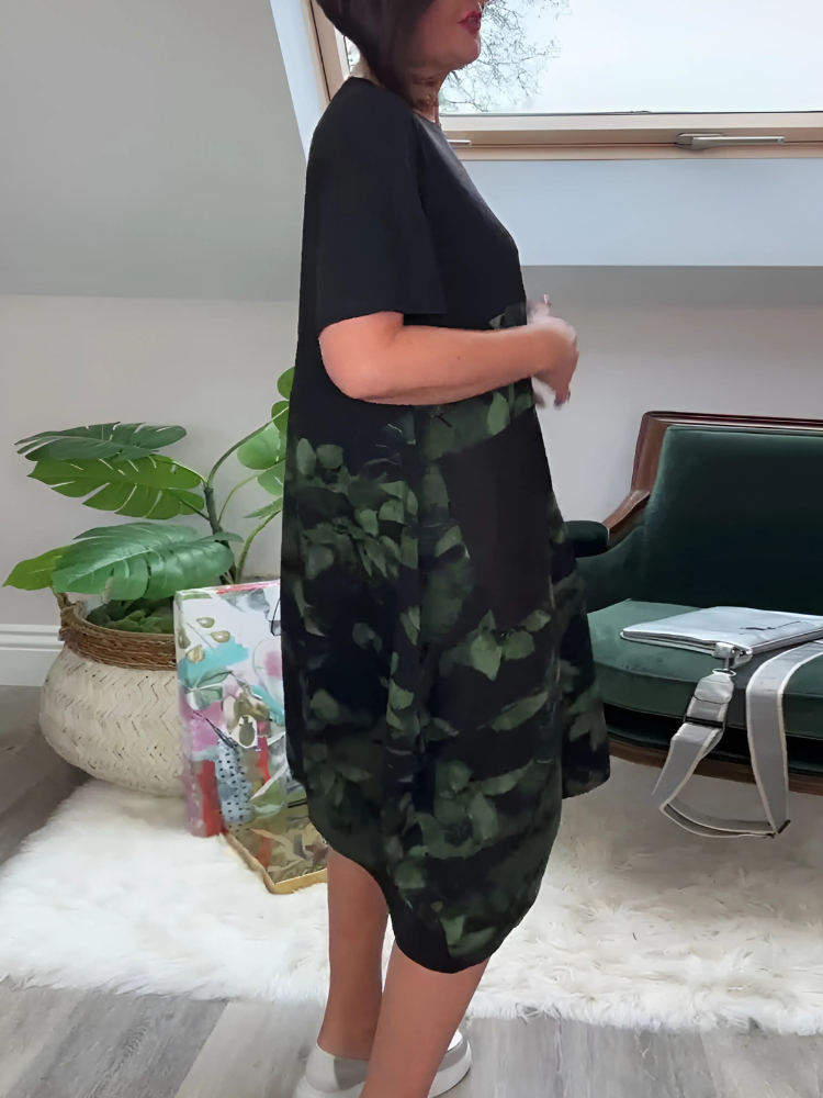 PAOLA | FLORAL ROUND-NECK MIDI DRESS