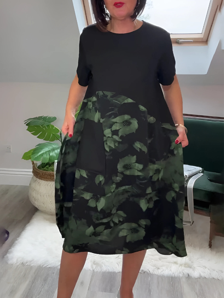 PAOLA | FLORAL ROUND-NECK MIDI DRESS