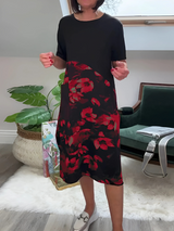 PAOLA | FLORAL ROUND-NECK MIDI DRESS